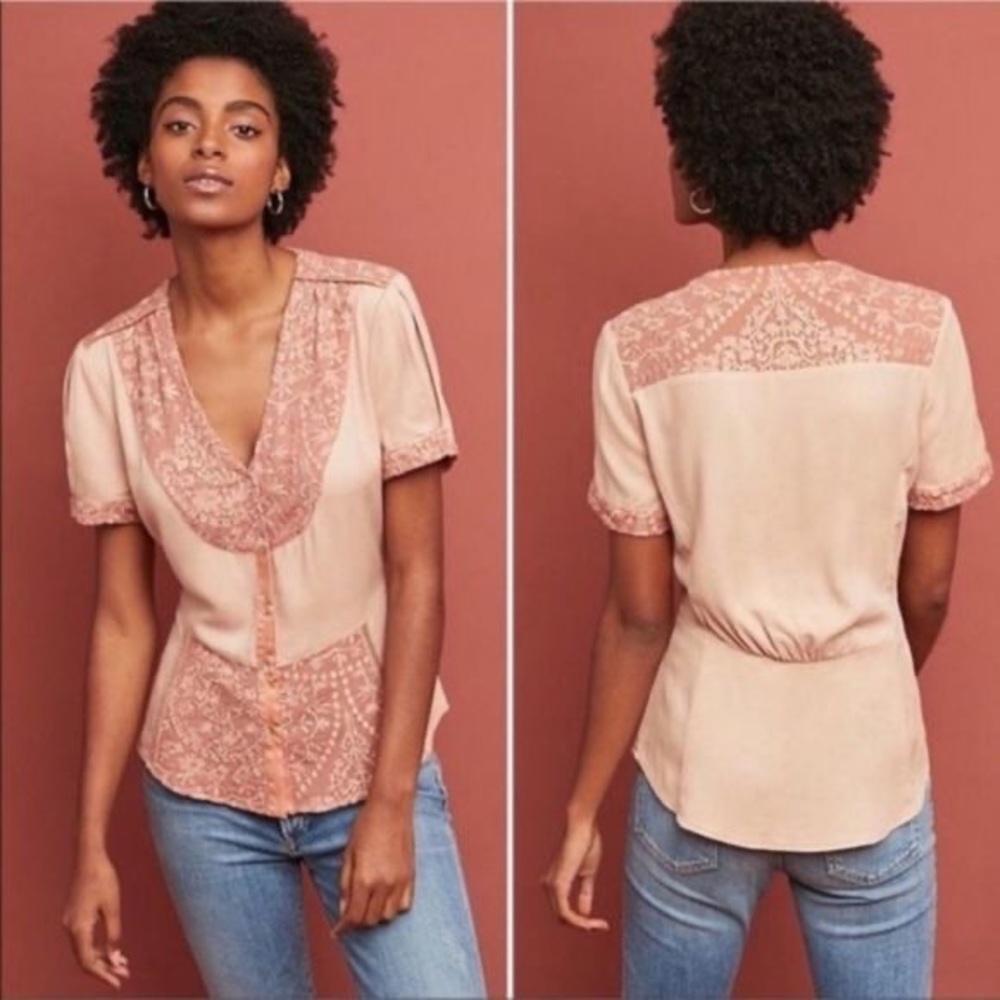 Blush blouse with floral detailing